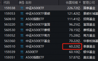 泰康基金中证A500ETF（560510）日均成交额4.58亿元同类倒数第一，规模60.22亿元位居上交所同类倒数第一