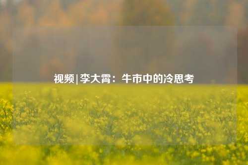 视频|李大霄：牛市中的冷思考