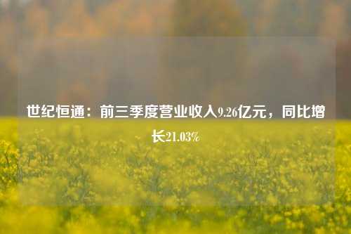 世纪恒通：前三季度营业收入9.26亿元，同比增长21.03%