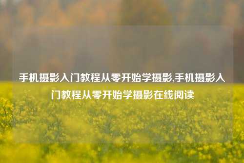 手机摄影入门教程从零开始学摄影,手机摄影入门教程从零开始学摄影在线阅读