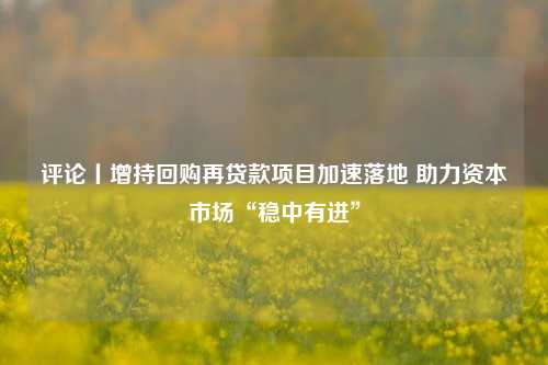 评论丨增持回购再贷款项目加速落地 助力资本市场“稳中有进”