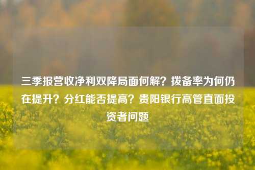 三季报营收净利双降局面何解？拨备率为何仍在提升？分红能否提高？贵阳银行高管直面投资者问题