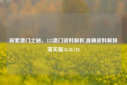 探索澳门之秘，125澳门资料解析,准确资料解释落实版58.58.718