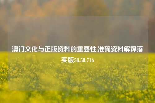 澳门文化与正版资料的重要性,准确资料解释落实版58.58.716