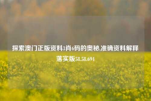 探索澳门正版资料3肖6码的奥秘,准确资料解释落实版58.58.694